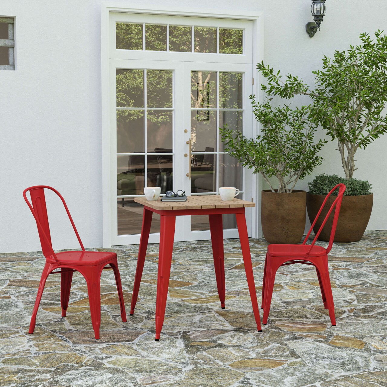 Merrick Lane Dryden Indoor/Outdoor Dining Table, 23.75" Square All Weather Poly Resin Top with Steel Base